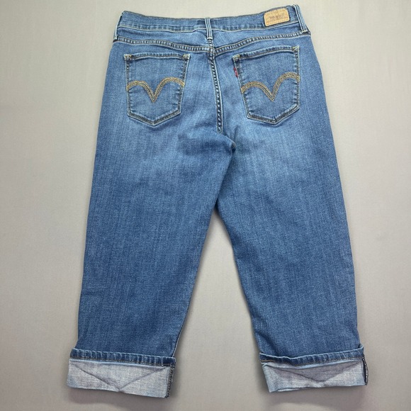 Signature Levi Strauss Capri Jeans Cuffed Hem Denim Blue Size 6 Fits 29" Grunge - Picture 8 of 11